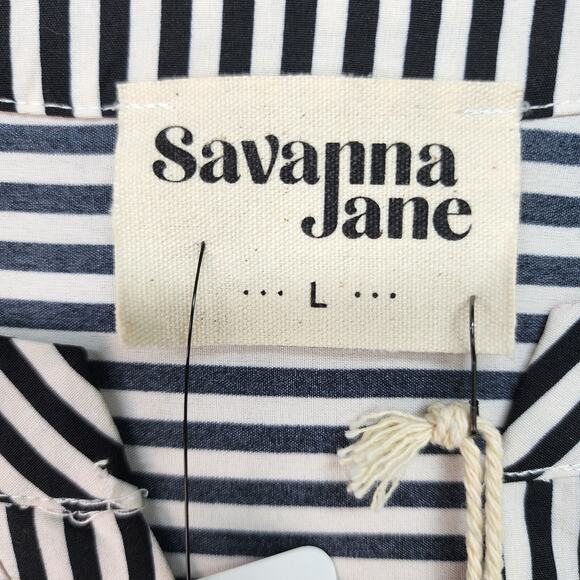 NEW Savanna Jane Blouse Women Large Black White Striped Top Office Casual Career - Picture 12 of 12